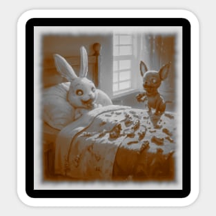 rabbit with zombie Chihuahua eating wrappers Sticker